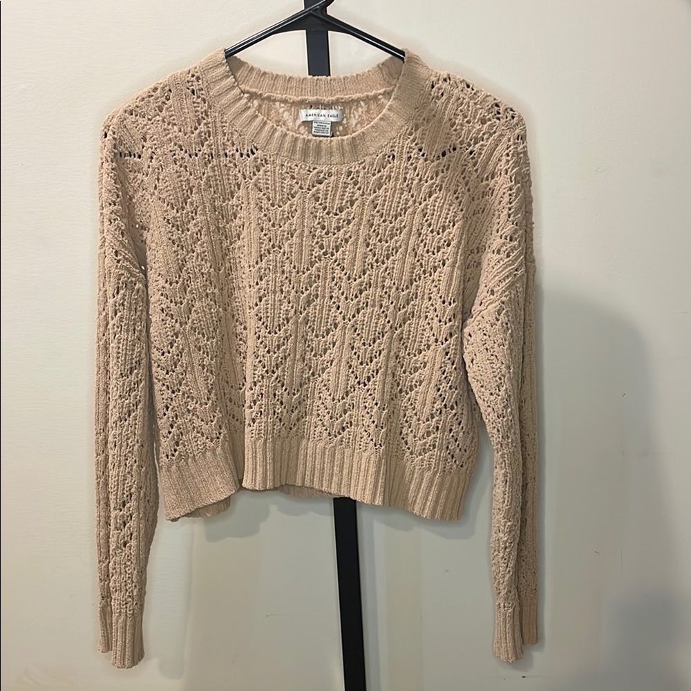 American Eagle Outfitters Cream Crew Neck Sweater with Cable Knit